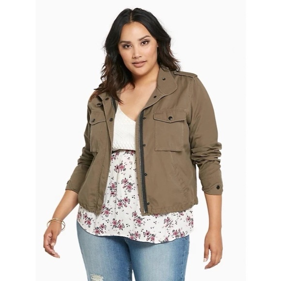 [Torrid] Fall Brown Cropped Twill Utility Jacket - Picture 1 of 5